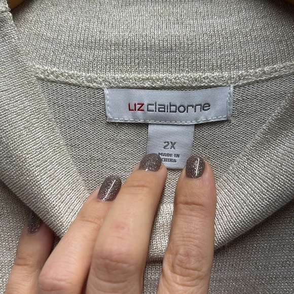🇺🇸 Liz Claiborne gold stitch Cream Button-Shoulder Sweater size 2X - Picture 5 of 10